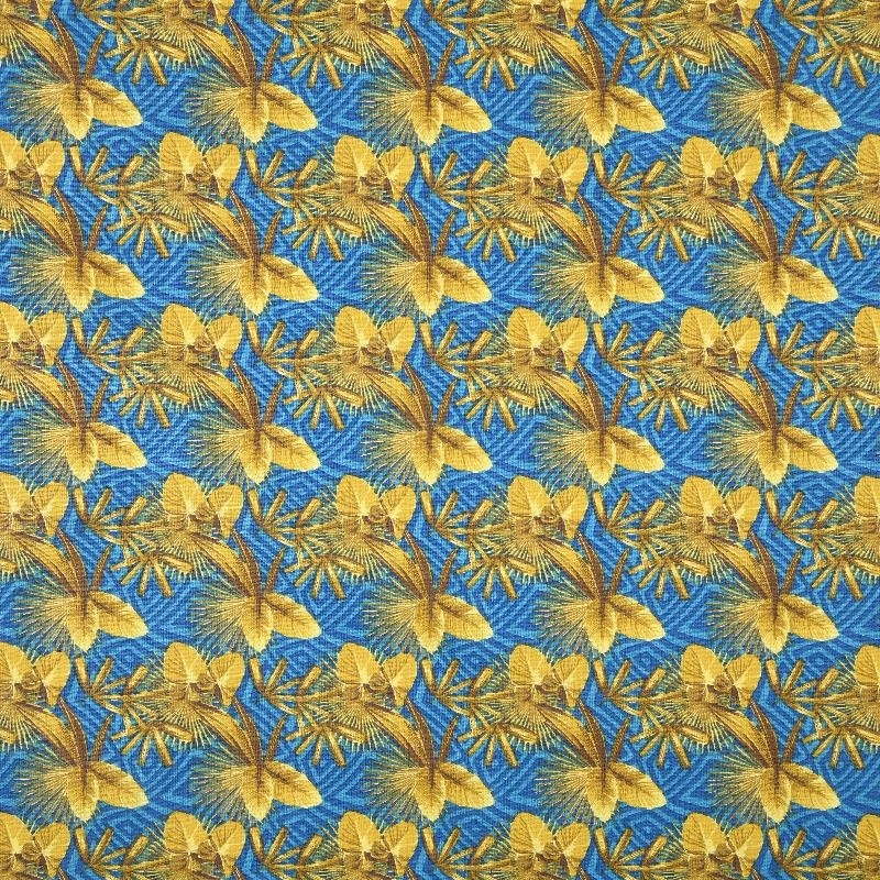 Tissu Cretonne Imprimée Palmor Bleu 