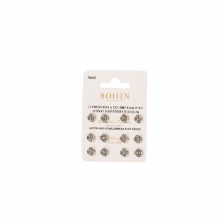 12 Boutons Pression  à Coudre Laiton Argent 8mm Bohin