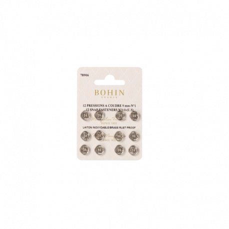 12 Boutons Pression  à Coudre Laiton Argent 9mm Bohin