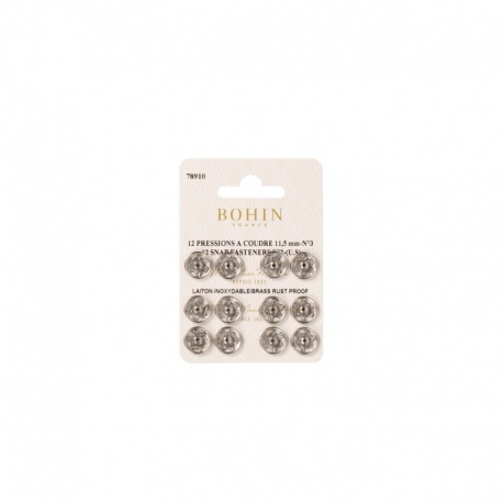 12 Boutons Pression  à Coudre Laiton Argent 11,5mm Bohin