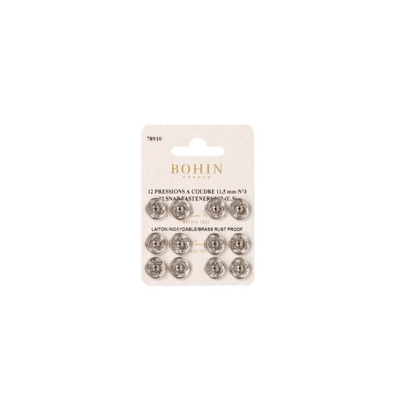12 Boutons Pression  à Coudre Laiton Argent 11,5mm Bohin