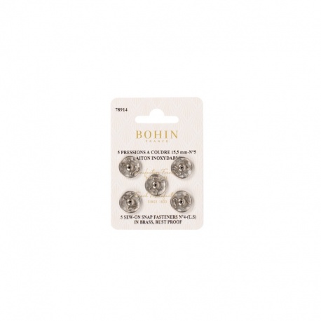 5 Boutons Pression à Coudre Laiton Argent 15,5mm Bohin