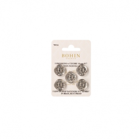 5 Boutons Pression à Coudre Laiton Argent 18mm Bohin