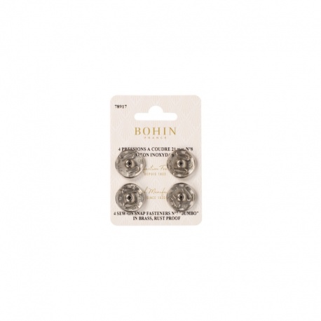 4 Boutons Pression à Coudre Laiton Argent 21mm Bohin