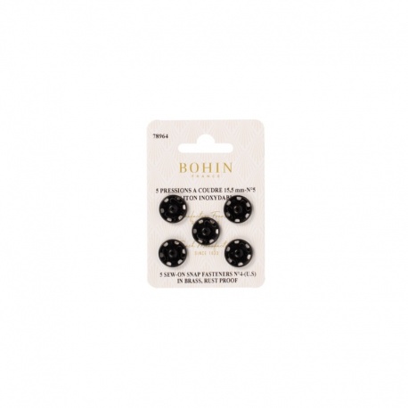 5 Boutons Pression à Coudre Laiton Noir 15,5mm Bohin