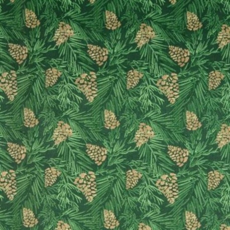 Tissu Coton Noël Imprimé Pins Vert  