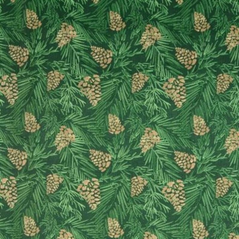 Tissu Coton Noël Imprimé Pins Vert  