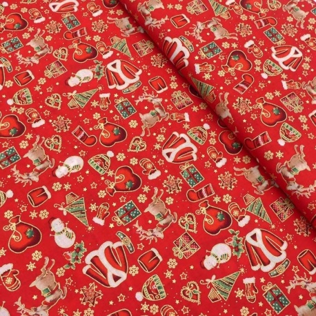 Tissu Coton Noël Imprimé Rouge 