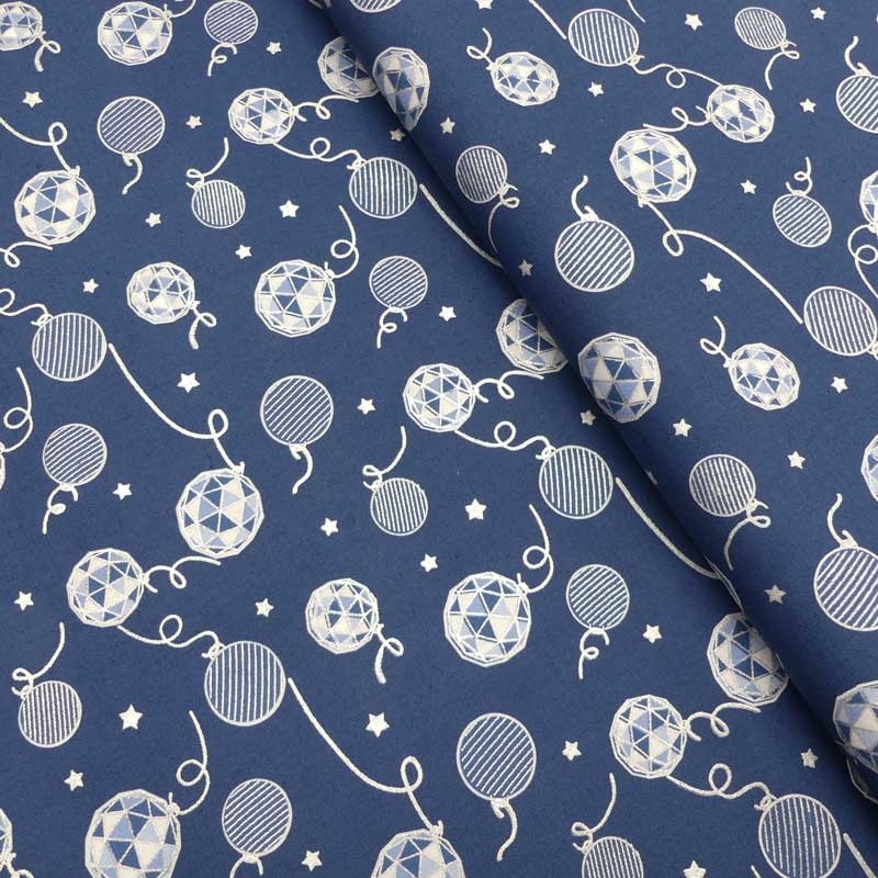 Tissu Coton Imprimé Boules Noël Marine