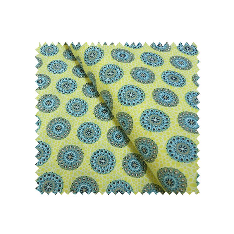 Tissu Coton Imprimé Soleil Turquoise Fond Jaune