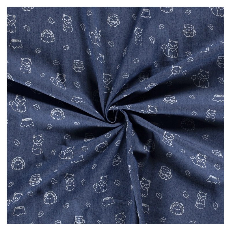 Tissu Jeans Bleu Imprime Animaux