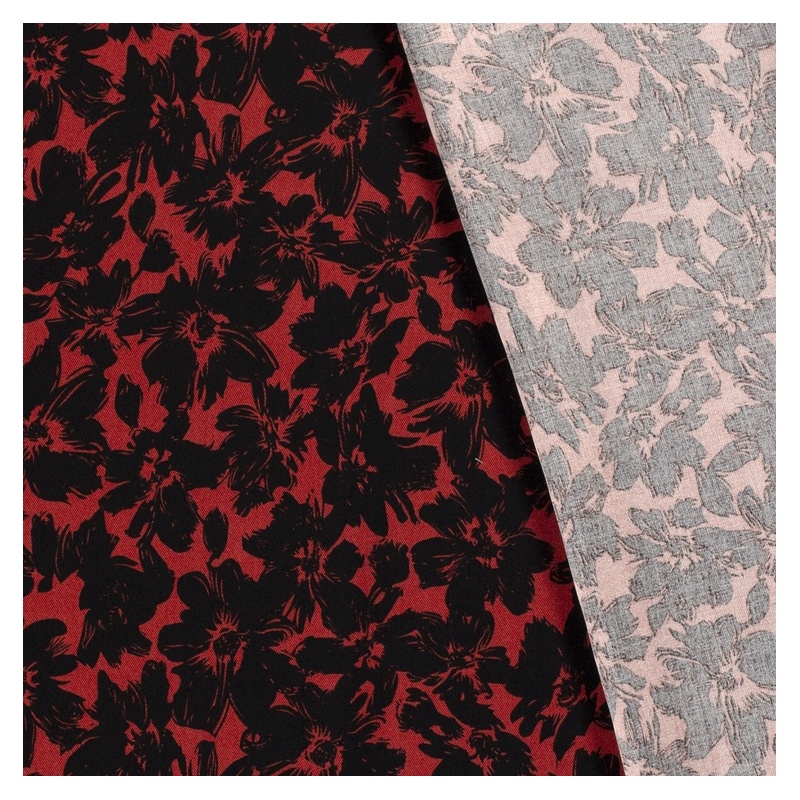 Tissu Viscose Imprime Rouge Floral - Tissus des Ursules