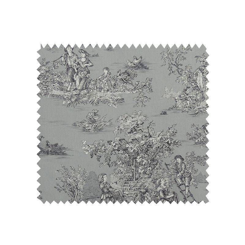 Tissu Bachette Imprimé Toile de Jouy Pastorale Gris