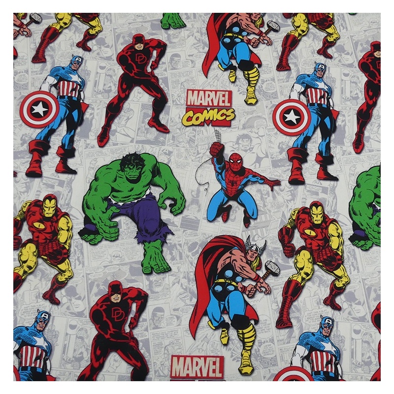 Tissu Superheroes Imprime Blanc