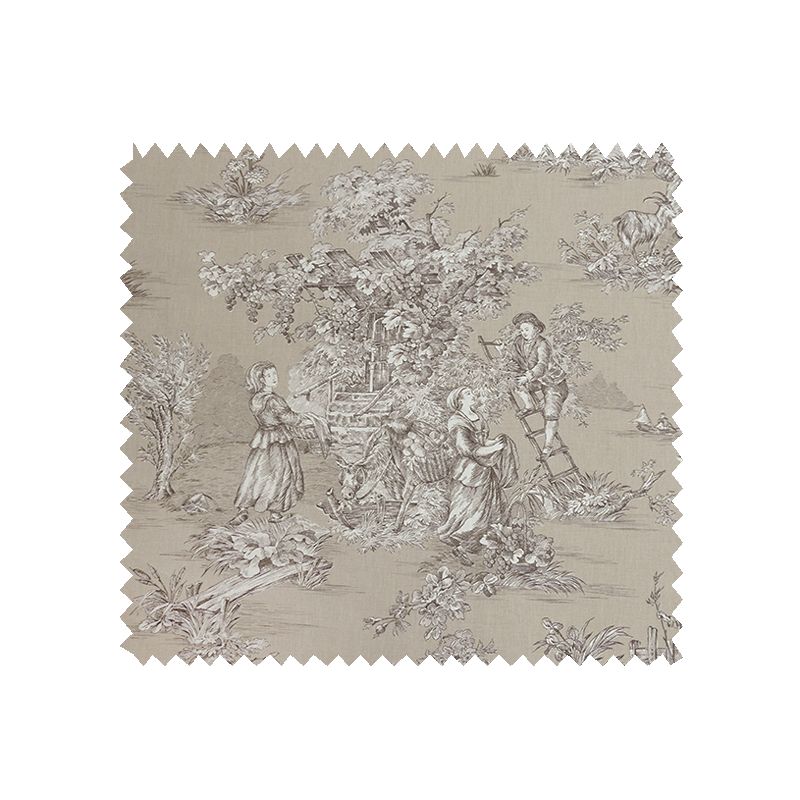 Tissu Bachette Imprimé Toile de Jouy Pastorale Beige