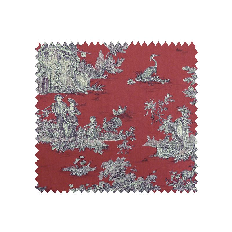 Tissu Bachette Imprimé Toile de Jouy Pastorale Rouge Blanc