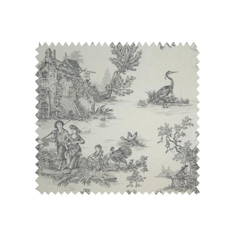 Tissu Bachette Imprimé Toile de Jouy Pastorale Noir