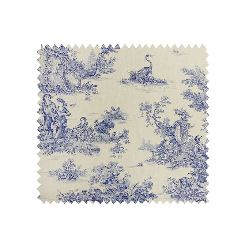 Tissu Bachette Imprimé Toile de Jouy Pastorale Bleu