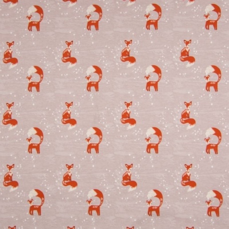 Tissu Jersey Coton Imprimé Fox Baby Rose