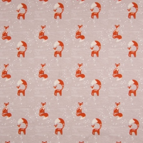Tissu Jersey Coton Imprimé Fox Baby Rose