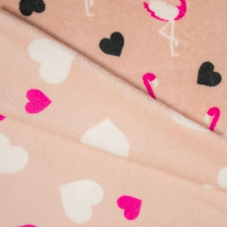 Tissu Polaire Microfibre Double face Flamant et coeur