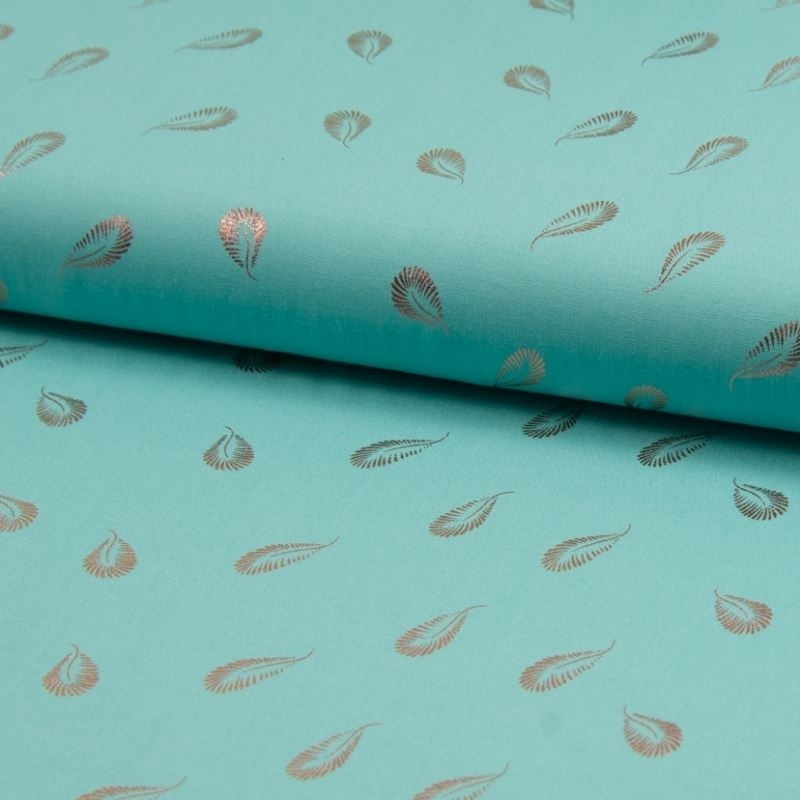 Tissu Viscose Foil Plume Fond Turquoise 