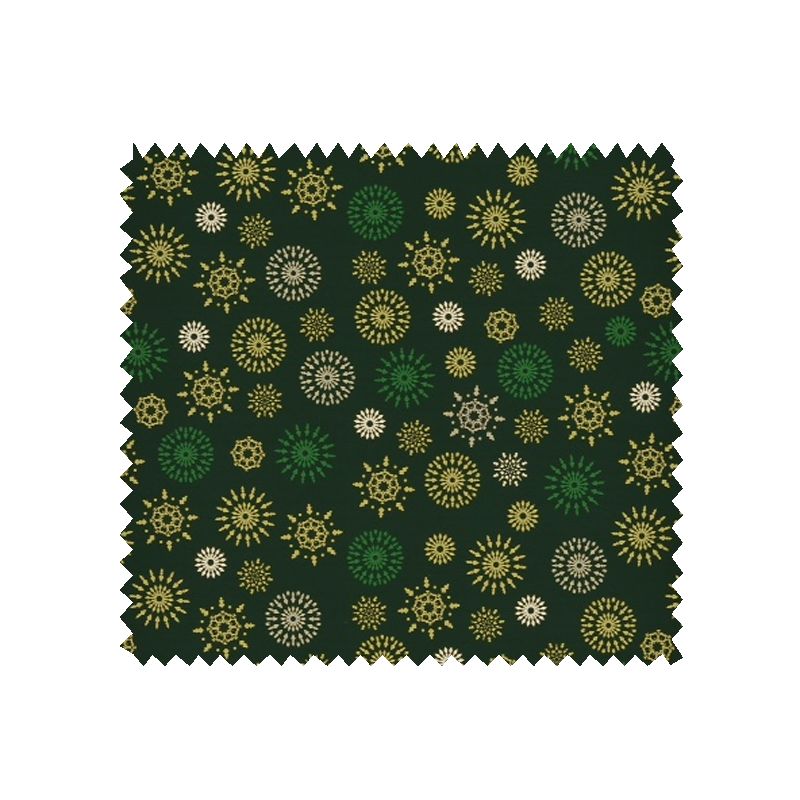 Tissu Coton de Noël Imprimé Flocon Fond Vert