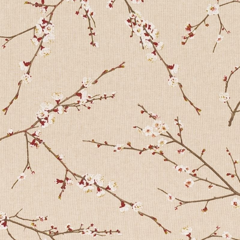 Tissu Demi Panama Fleur Du Japon Fond Lin 