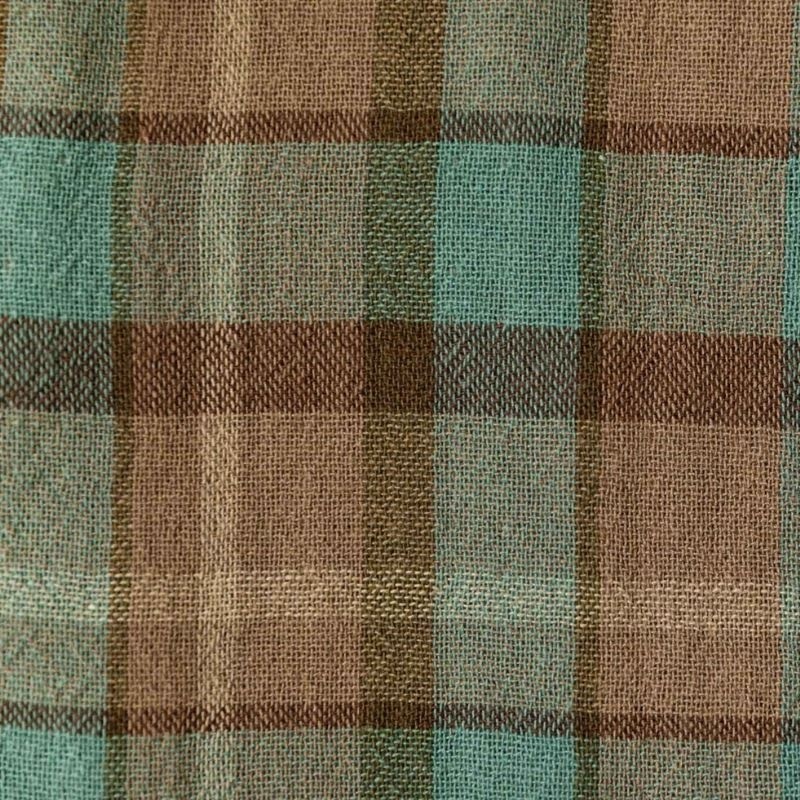 Tissu Tissé Teint Carreaux Fibres Recyclées Aqua 