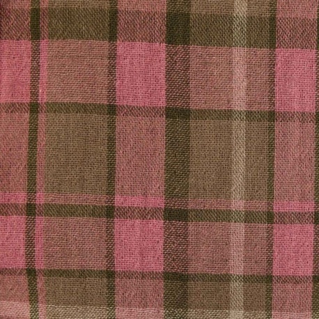 Tissu Tissé Teint Carreaux Fibres Recyclées Rose