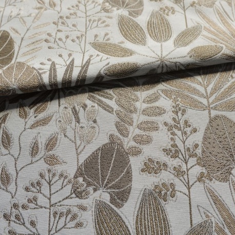 Tissu Jacquard Blanc Beige à Motifs Fleurs Et Oiseaux - Coton 1.40m De Large - Au Mètre - Neuf