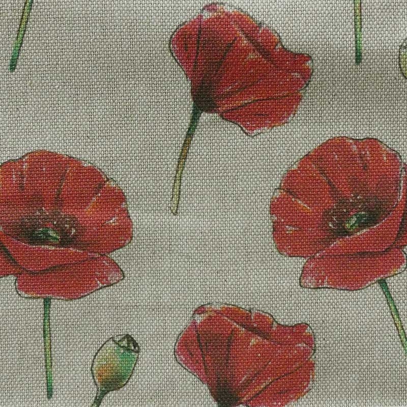 Tissu Imprimé Primavera Coquelicot Fond Lin 