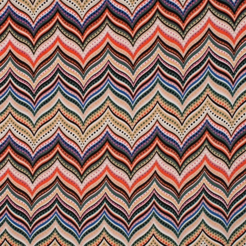 Tissu Viscose Support Jersey Imprimé Zigzag Pêche