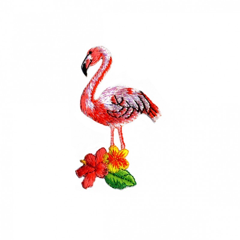 Ecusson  oiseaux tropicaux - Flamant rose 6x3