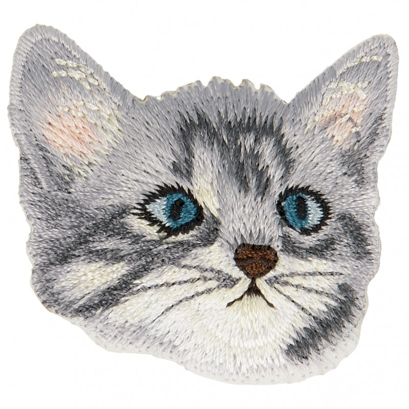 Ecussons visage de chat - Gris yeux bleu