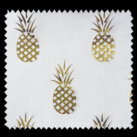 Tissu Organza Ananas Or Fond Blanc