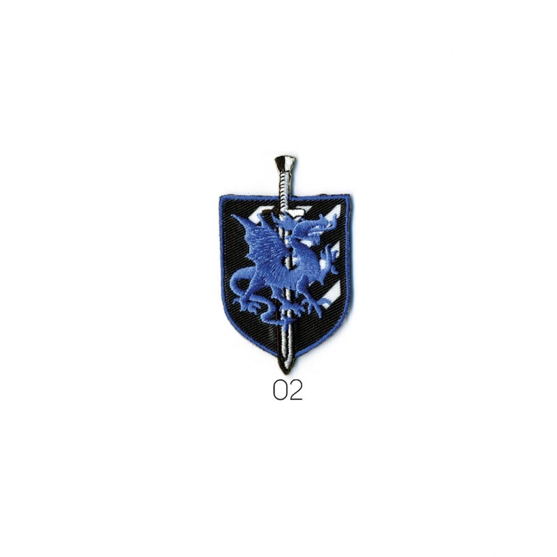 Blason dragon 6x3,5cm - Fond noir/bleu