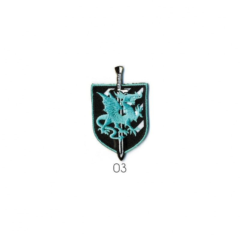 Blason dragon 6x3,5cm - Fond noir/ciel