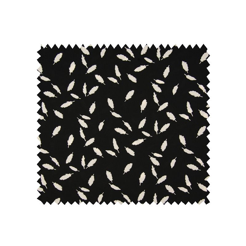 Tissu Crepe Imprimé Feuilles Noir Ecru