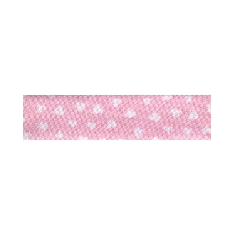 Biais repl coeurs 20/10  Rose clair - 