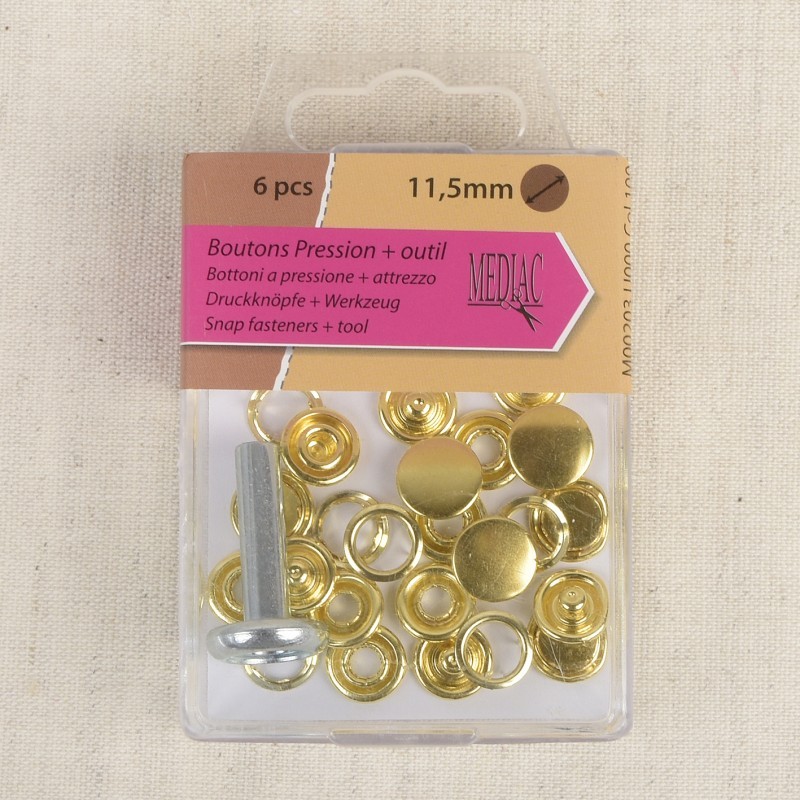 Boutons pressions métal rond - 11,5mm - Or - Accessoires Couture