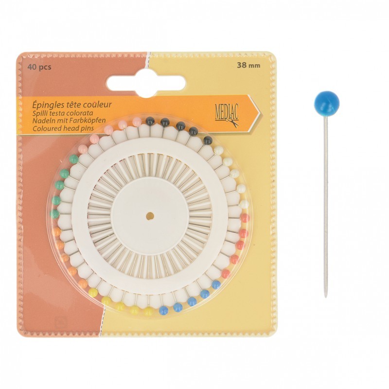 Epingle tête couleur 38mm x 40 pièces