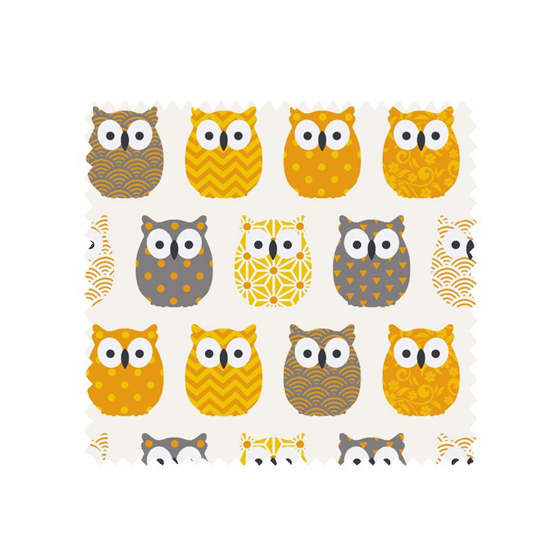 Tissu Cretonne Mini Hiboux Jaune Gris