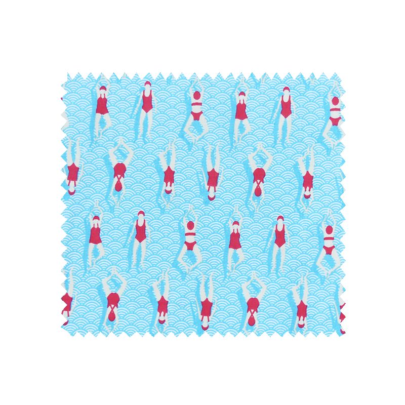 Tissu Cretonne Swimming Pool Bleu Rouge