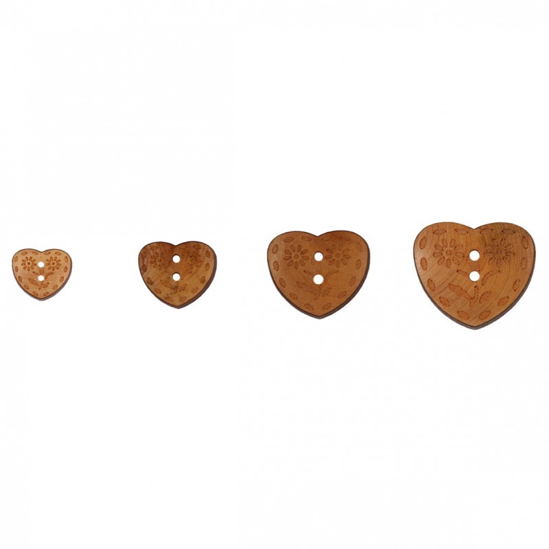 Bouton bois coeur fleuris